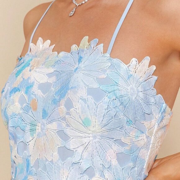 Multicolor Elegant Women's Floral Watercolor Lace Hollow Out Slip Dress - Picture 4 of 5